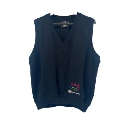 Cutter & Buck Olympics Sweater Vest Men's XL Grandpa Dad Golf Black Cable Knit - Image 1 of 4