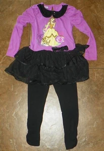 Girls DISNEY PRINCESS Outfit Tutu TOP & LEGGINS Size 4/5 BELLE Beauty & Beast - Picture 1 of 6
