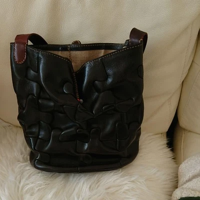 Bolso rompecabezas Henry Cuir usado bolso de mano ovalado 25×18 cm H 26 cm mango 58 cm tamaño Foto 1 de 4