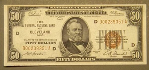 1929 U.S. $50 Federal Reserve Bank Note Cleveland Crisp Uncirculated  - C - Picture 1 of 2