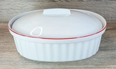 Vintage Ceramic Oval Baking Dish By Bareuther Waldsassen Red/Blue Trim - Image 1 of 4