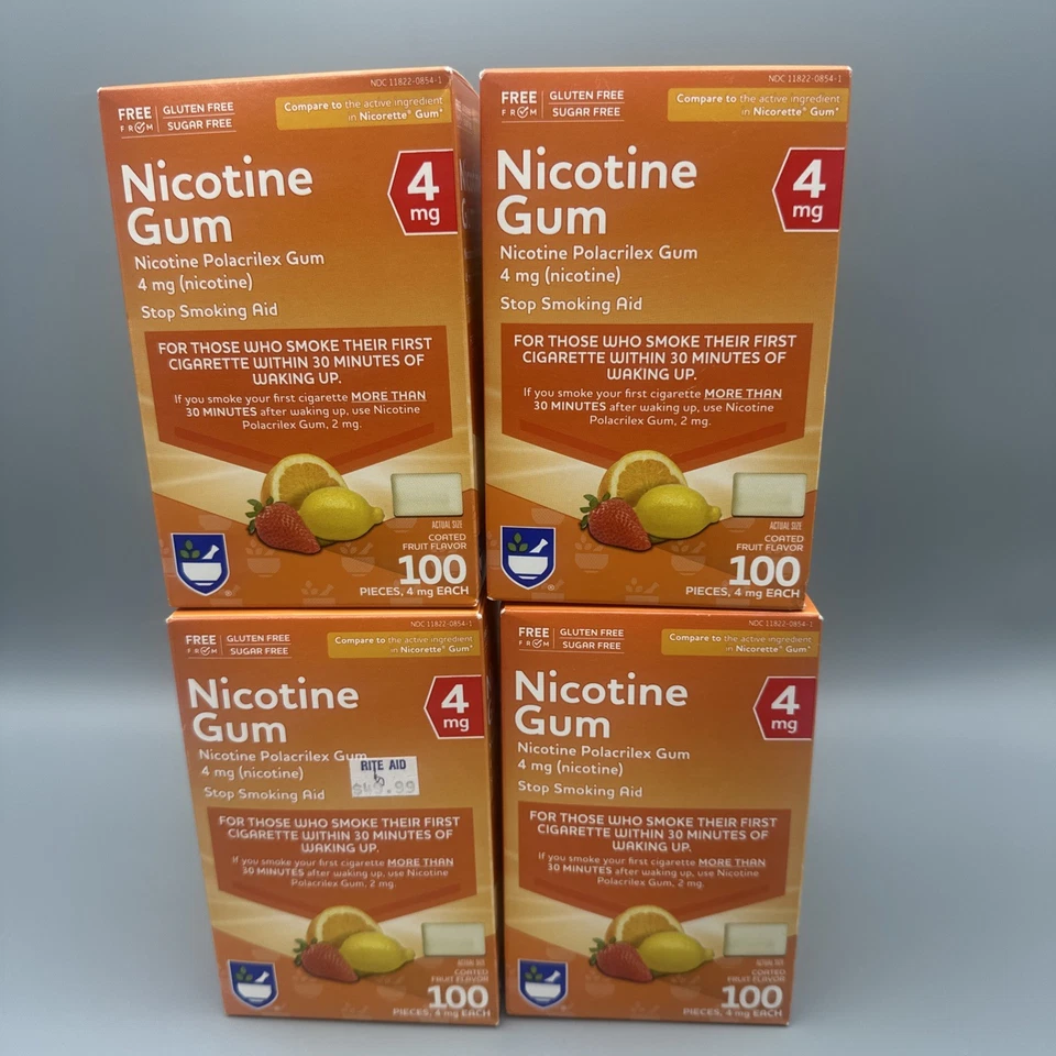 Goma de nicotina Rite Aid recubierta sabor fruta 4 mg 100 un. cada una X 4 cajas caducan 4/26 Foto 1 de 4
