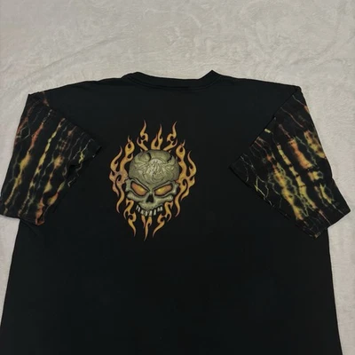 Vintage Y2K Flame Fire T Shirt Harley Skull JNCO Faded Tie Dye Size 2XL Big/3Xl - Image 1 of 4