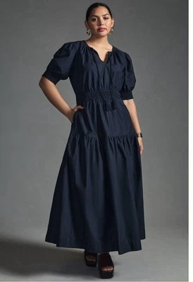 Vestido Anthropologie Moon River Manga Abullonada Talla 2X Azul Marino Nuevo con Etiquetas Foto 1 de 4