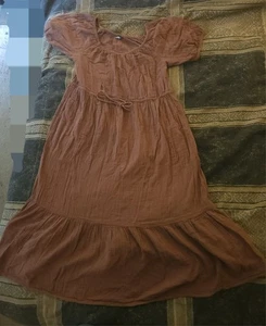 Old Navy Mauve Midi Dress Size Medium Boho Puff Sleeve Pockets - Picture 1 of 1