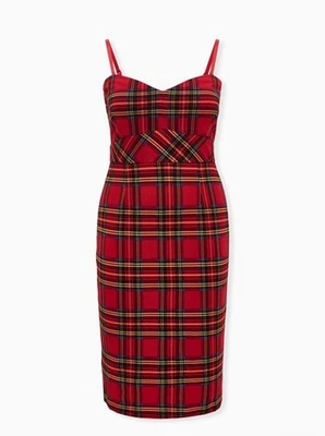 Vestido ceñido al cuerpo Torrid Betsey Johnson rojo tartán ponte sin tirantes talla 24 nuevo con etiquetas Foto 1 de 4