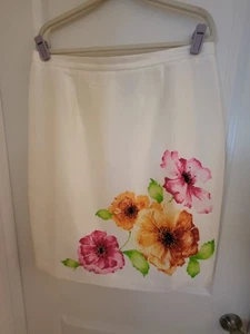 Cream Floral Beaded Silk Lined Skirt Size 18 - Picture 1 of 4