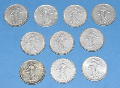 Monedas de 5 francos Francia 1960/1966 - ASW 3,221 onzas troyanas plata fina - Lote de 10 Foto 1 de 4