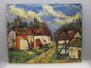 altes Ölgemälde Landschaft mit Haus Monogramm M C   Avantgarde Expressionismus - Bild 1 von 8