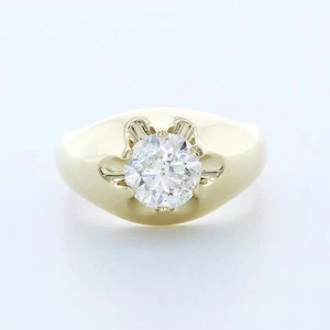 Solid 14K Yellow Gold Solitaire Mens Ring 2.29 CT Round Lab-Grown Diamond D SI1 - Picture 1 of 5