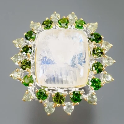 Anillo de piedra lunar natural hecho a mano de 20 quilates + plata de ley 925 tamaño 8,75/R442042 Foto 1 de 4