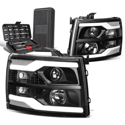 Farol projetor tubo LED duplo Silverado 2007-2014 + caixa de ferramentas preto transparente - Imagem 1 de 4