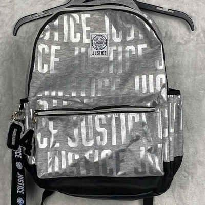 Mochila Justice Niñas Metálica Plateada Bolso para Libros Gris Mochila Fresca Bolso para Libros Logo Foto 1 de 4