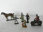 Vintage Lot Of 6 Lead Penny Figurine Toys, Motorcycle, Horse Etc