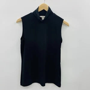 Laura Ashley Womens Size Small Mock Scrunch Neck Sleeveless Tank Top Black 1353 - Picture 1 of 8