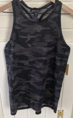 Camiseta sin mangas Athleta Camuflada Gris/Negro Espalda Corredora Talla Pequeña Ligera Yoga Correr Pilates Foto 1 de 4