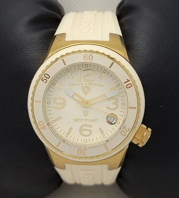 Ladies Swiss Legend Neptune Gold Tone Cream Dial Silicone Band Analog Watch I6 - Image 1 of 4