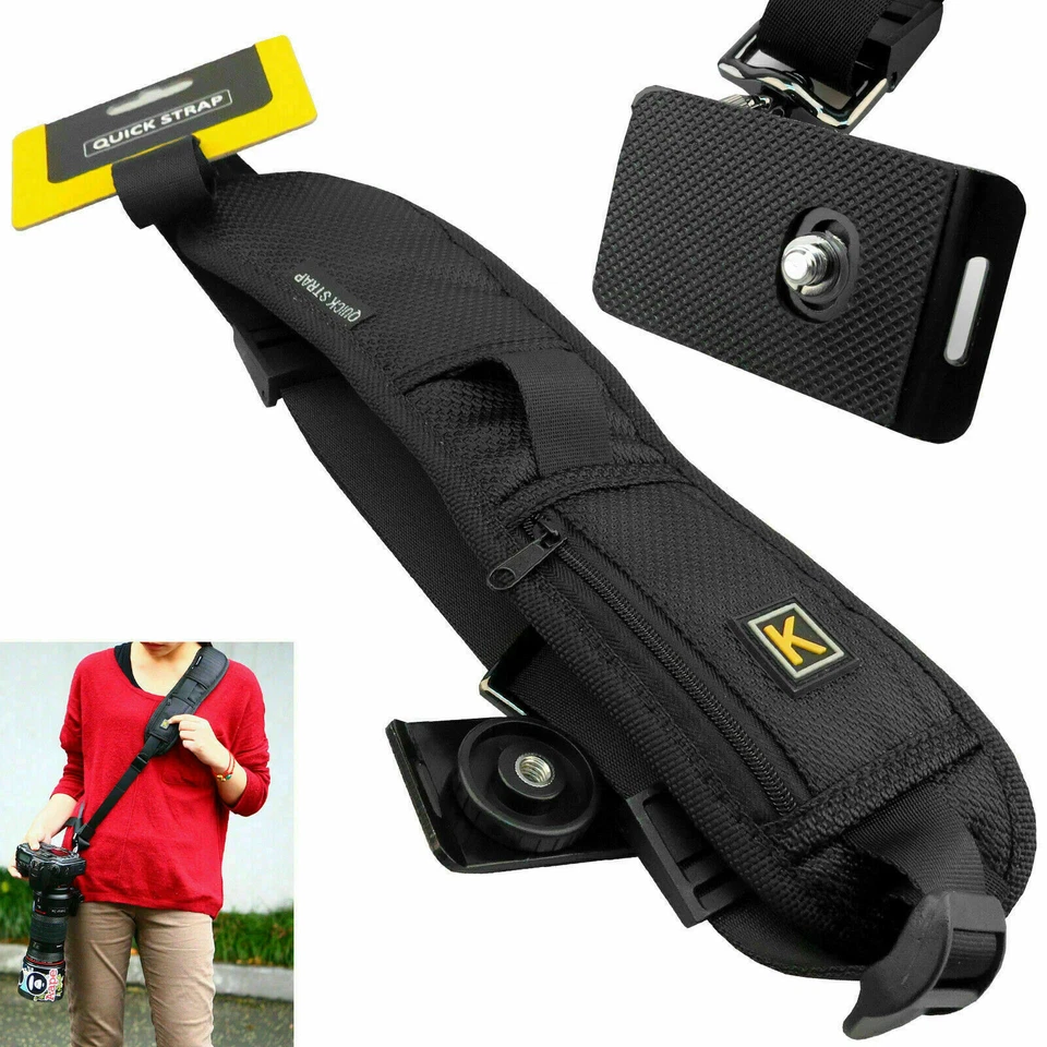 Correa de cinturón negra de un solo hombro para cámara réflex digital DSLR rápida Foto 1 de 4