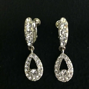 Vintage Strass Träne Tropfen Schraubverschluss Clip Ohrringe unsigniert Modeschmuck - Bild 1 von 5