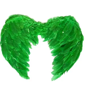 LADIES GREEN FEATHER WINGS Angel Fairy Fancy Dress Hen Party Costume Accessory - Picture 1 of 6