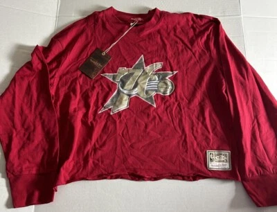 Красная женская рубашка с длинным рукавом Philadelphia 76ers Mitchell & Ness большого размера - Изображение 1 из 4