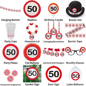 50TH BIRTHDAY TRAFFIC SIGNS THEME - PARTYWARE COMPLETE SELECTION - Picture 1 of 17