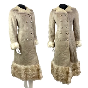 VINTAGE 60er 70er BEIGE CREME ZWEIREIHIGER SHEARLING PENNY LANE BOHO MANTEL 8 10 - Bild 1 von 7
