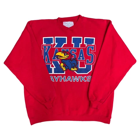 Vintage KU University of Kansas Jayhawks Crewneck Galt Sand Red Adult Size Large Cover