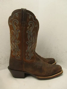Ariat Womens Legend Brown Leather Blue White Stitching Cowboy Boots Sz 7.5 B - Picture 1 of 11