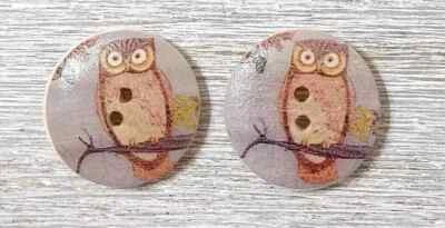 owl bird wood buttons sewing 2 holes 1 inch gray 2pc - Image 1 of 2