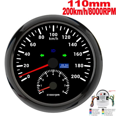 110mm Black GPS Speedometer 200km/h w/tachometer for Boat Car Truck Waterproof - Image 1 of 4
