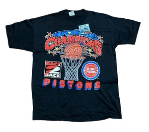 Vintage 1990 Detroit Pistons World Champions Back 2 Back schwarzes Herrenhemd Large neu ohne Etikett - Bild 1 von 13