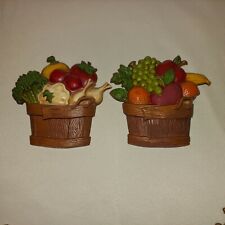 2 Vintage Sexton Vegetable Fruit Basket Painted Cast Metal Wall Art