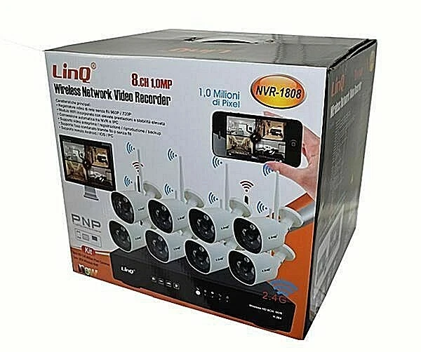 Kit Dvr 8 CH Wireless NVR 8 Telecamere 1.00 Mega Pixel Modulo WIFI NVR-1808 Linq - Immagine 1 di 1