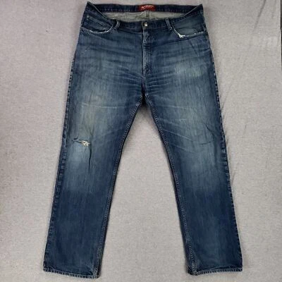 Pantalones de mezclilla Arizona 40x34 relajados rectos azules desgastados descoloridos rotos suaves usados Foto 1 de 4