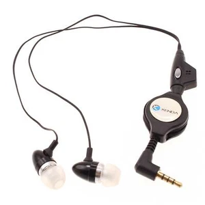 RETRACTABLE EARPHONES WIRED HEADPHONES HANDSFREE MIC HEADSET for CELL PHONES - Picture 1 of 4