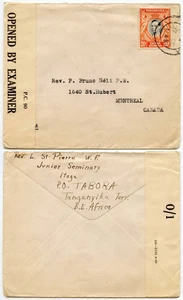 TANGANYIKA to MONTREAL CANADA TAPE 0/1 20c BIRDS TABORA 1943 WW2 CENSORED - Picture 1 of 1