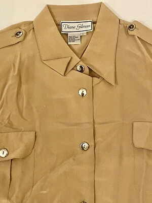 Blusa vintage Diane Gilman beige arena con botones plateados talla L 100 % seda nueva con etiquetas Foto 1 de 4