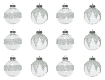 12 Weihnachtskugeln 8cm Kunststoff Christbaumkugeln Pailletten transparent klar - Bild 1 von 2