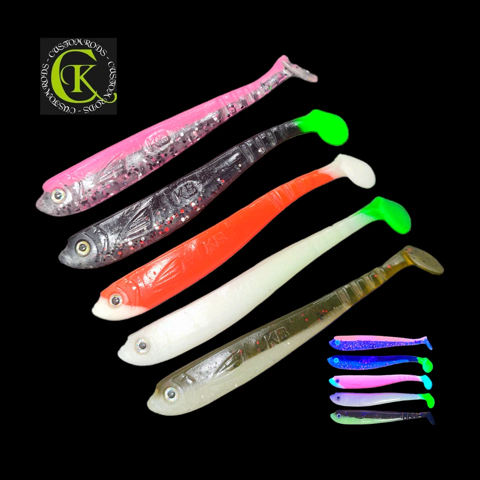 5x 10cm Gummifisch UV Aktiv Stint Kauli Ukel Shad Zander Barsch Hecht Pike Z1 - Bild 1 von 1