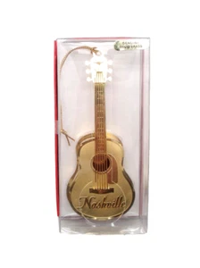 Guitar Shaped Nashville Tennessee Brass Ornament Music Themed Gift Country Rock - Picture 1 of 7