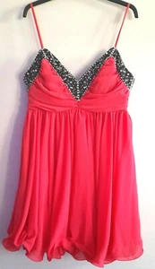 Bright Pink & Black Gem French Connection Baby Doll Strappy Dress- Size 16 - Picture 1 of 10