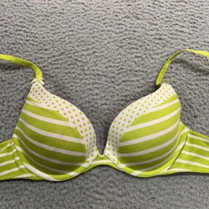 Victoria Secret Bra 32C Push Up Bra Polka Dot Stripe Green - Picture 1 of 7