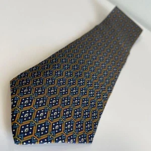 HERMES navy blue green diamond design tie - Picture 1 of 9