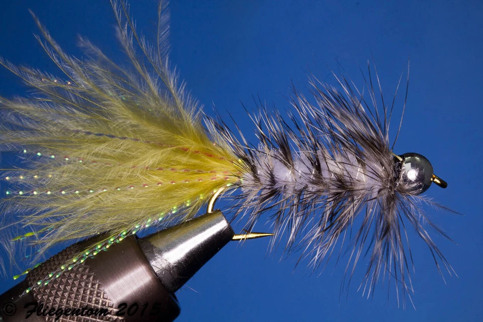 Fliegentom Streamer 3 Stück Wooley Bugger mit Kopfperle Grizzly Krystal - Bild 1 von 1