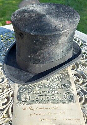 BELLA Antica SETA 19thc Nero Top Hat Morton Compy London Piccolo • 81.27€
