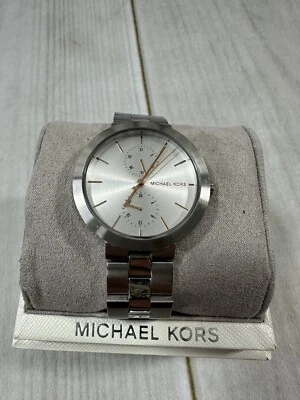 Michael Kors Womens Slim Runway Silver Tone Watch Rose Gold Hands - Image 1 of 4