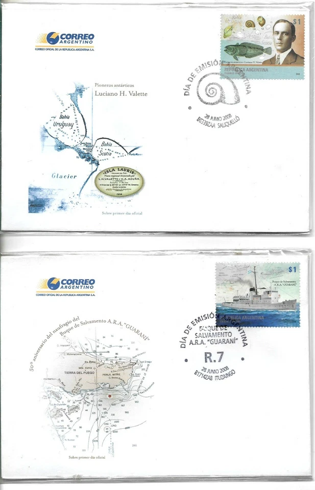 #ARF-028 ARGENTINA 2008 ANTÁRTIDA, BARCO, PECES VIDA MARINA GJ 3663-4 YV 2730-1 FDC Foto 1 de 1