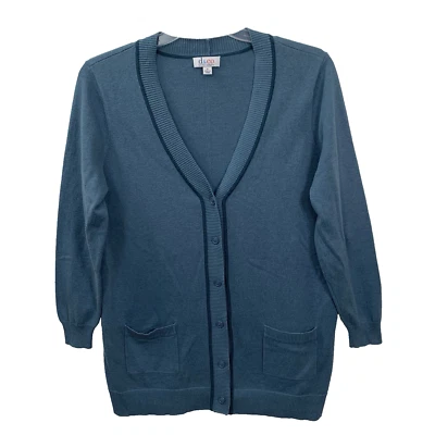Cárdigan Denim & Co. Para Mujer Talla Mediana Azul Botón Frontal Manga 3/4 Bolsillos Foto 1 de 4