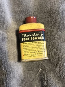 Vintage Marathon Foot Powder Tin Can, 2 1/4 oz, (3/4 Full)McKesson & Robbins - Picture 1 of 6